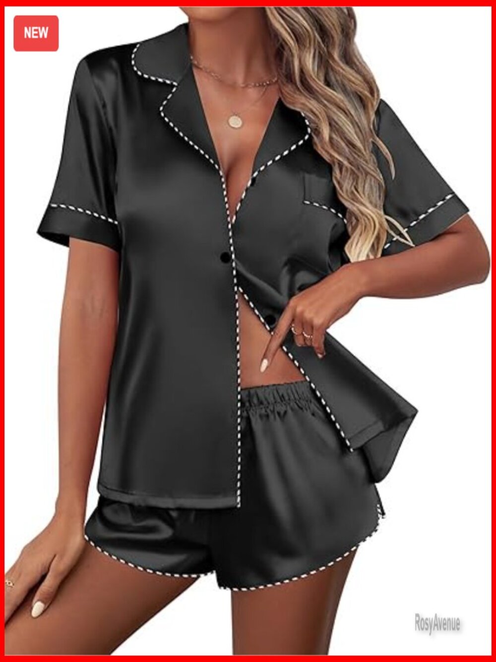 Silk Satin Pajama Sets Contrast Piping Button Down Lounge Set Bridal Honeymoon